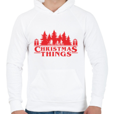 PRINTFASHION Christmas things Sranger Things póló - Férfi kapucnis pulóver - Fehér férfi pulóver, kardigán