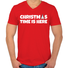 PRINTFASHION CHRISTMAS TIME IS HERE - Férfi V-nyakú póló - Piros férfi póló