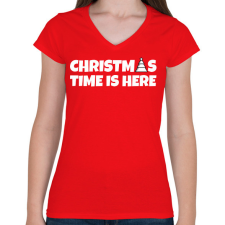 PRINTFASHION CHRISTMAS TIME IS HERE - Női V-nyakú póló - Piros női póló