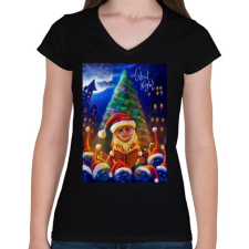 PRINTFASHION Christmasuj - Női V-nyakú póló - Fekete női póló