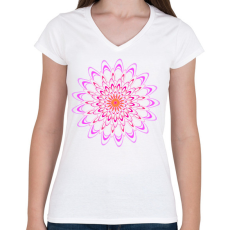 PRINTFASHION Chrysanthemum - rózsaszín - Női V-nyakú póló - Fehér