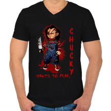 PRINTFASHION chucky doll - Férfi V-nyakú póló - Fekete férfi póló