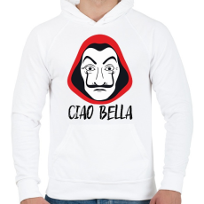 PRINTFASHION Ciao Bella - A nagy Pénzrablás - Money Heist - La Casa de Papel - Férfi kapucnis pulóver - Fehér