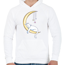 PRINTFASHION Cica a holdon alszik mese - Férfi kapucnis pulóver - Fehér férfi pulóver, kardigán