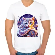 PRINTFASHION Cica alebrije stílusban - Férfi V-nyakú póló - Fehér férfi póló