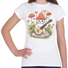 PRINTFASHION Cica banjóval - Női póló - Fehér