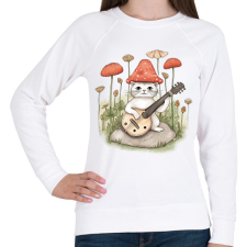 PRINTFASHION Cica banjóval - Női pulóver - Fehér női pulóver, kardigán