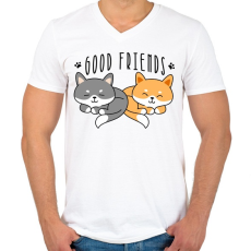 PRINTFASHION Cica barátok - Férfi V-nyakú póló - Fehér