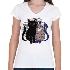 PRINTFASHION Cica barátok - Női V-nyakú póló - Fehér női póló