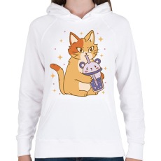 PRINTFASHION Cica bubble teával - Női kapucnis pulóver - Fehér