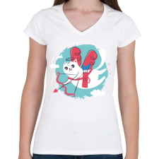 PRINTFASHION Cica - cat is in the air ! - Női V-nyakú póló - Fehér női póló
