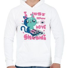 PRINTFASHION Cica - Csak igazán szeretem a shushit - Férfi kapucnis pulóver - Fehér