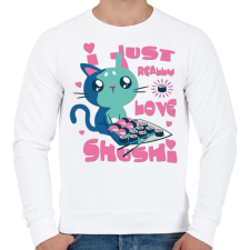 PRINTFASHION Cica - Csak igazán szeretem a shushit - Férfi pulóver - Fehér férfi pulóver, kardigán