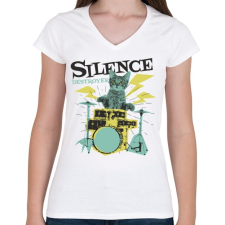 PRINTFASHION Cica dobos a csend romboló - Női V-nyakú póló - Fehér női póló