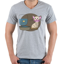 PRINTFASHION Cica és a Hal - Férfi V-nyakú póló - Sport szürke férfi póló