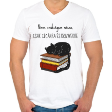 PRINTFASHION Cica és Könyv - Férfi V-nyakú póló - Fehér