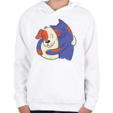 PRINTFASHION Cica és kutya barátok - Gyerek kapucnis pulóver - Fehér