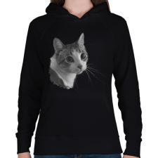 PRINTFASHION Cica (fekete fehér újság) - Női kapucnis pulóver - Fekete női pulóver, kardigán