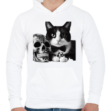 PRINTFASHION Cica - Férfi kapucnis pulóver - Fehér férfi pulóver, kardigán