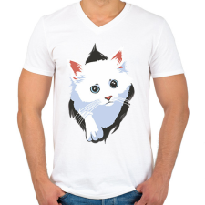 PRINTFASHION Cica - Férfi V-nyakú póló - Fehér férfi póló