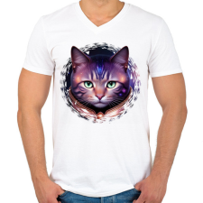 PRINTFASHION Cica - Férfi V-nyakú póló - Fehér férfi póló