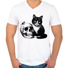 PRINTFASHION Cica - Férfi V-nyakú póló - Fehér