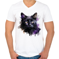 PRINTFASHION Cica - Férfi V-nyakú póló - Fehér