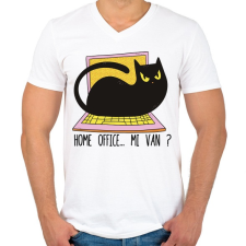 PRINTFASHION Cica home office  - Férfi V-nyakú póló - Fehér férfi póló