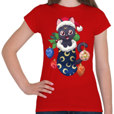 PRINTFASHION Cica Karácsony - Női póló - Piros