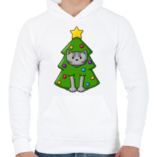 PRINTFASHION Cica karácsonyfa - Férfi kapucnis pulóver - Fehér férfi pulóver, kardigán