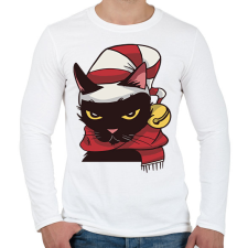 PRINTFASHION Cica karácsonyi sapka sál - Férfi hosszú ujjú póló - Fehér férfi póló