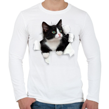 PRINTFASHION Cica kitőr - Férfi hosszú ujjú póló - Fehér férfi póló