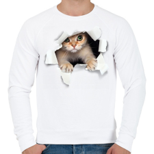 PRINTFASHION Cica kitőr - Férfi pulóver - Fehér férfi pulóver, kardigán