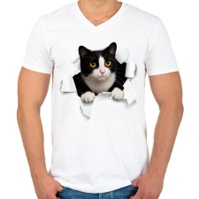 PRINTFASHION cica kitőr - Férfi V-nyakú póló - Fehér férfi póló