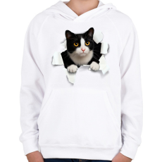 PRINTFASHION cica kitőr - Gyerek kapucnis pulóver - Fehér