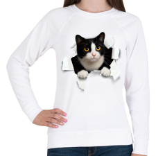 PRINTFASHION cica kitőr - Női pulóver - Fehér női pulóver, kardigán