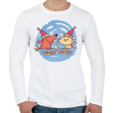 PRINTFASHION Cica kutya barátok  - Férfi hosszú ujjú póló - Fehér férfi póló