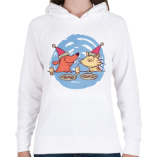 PRINTFASHION Cica kutya barátok  - Női kapucnis pulóver - Fehér női pulóver, kardigán