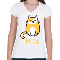 PRINTFASHION Cica - meow - Női V-nyakú póló - Fehér