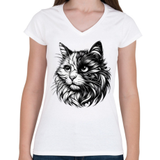 PRINTFASHION Cica - Női V-nyakú póló - Fehér