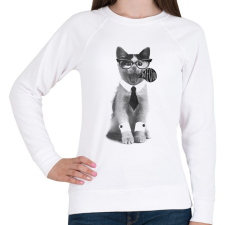 PRINTFASHION Cica öltönyben - Női pulóver - Fehér női pulóver, kardigán