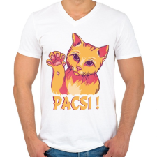 PRINTFASHION Cica -pacsi - Férfi V-nyakú póló - Fehér férfi póló