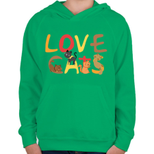 PRINTFASHION Cica szeretet - Gyerek kapucnis pulóver - Zöld gyerek pulóver, kardigán