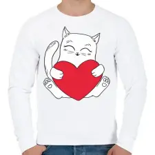 PRINTFASHION Cica szívvel - Férfi pulóver - Fehér férfi pulóver, kardigán