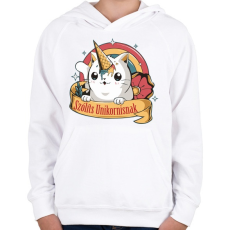 PRINTFASHION Cica - Szólíts unikornisnak - Gyerek kapucnis pulóver - Fehér
