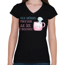 PRINTFASHION Cica szőrrel finomabb - Bögre - Női V-nyakú póló - Fekete női póló