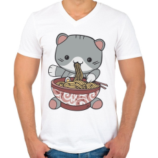 PRINTFASHION Cica tésztával - Férfi V-nyakú póló - Fehér