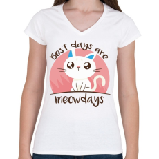 PRINTFASHION Cica the best days - Női V-nyakú póló - Fehér