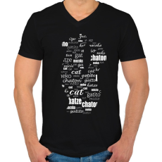 PRINTFASHION cica többnyelven - Férfi V-nyakú póló - Fekete