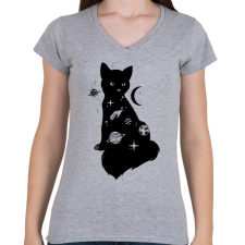 PRINTFASHION Cica univerzum - Női V-nyakú póló - Sport szürke női póló